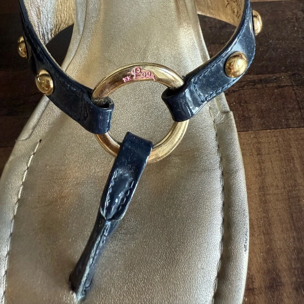 Lily Pulitzer Navy Patent Wedge Sandals✨ - Picture 3 of 8
